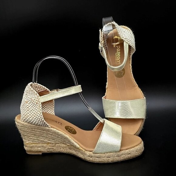 Paseart Woven Jute Wedge Espadrilles Ankle Strap Sandals Women's Size 7.5 - Picture 1 of 12